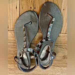 Novo Embellished Metallic Silver Flat Sandals